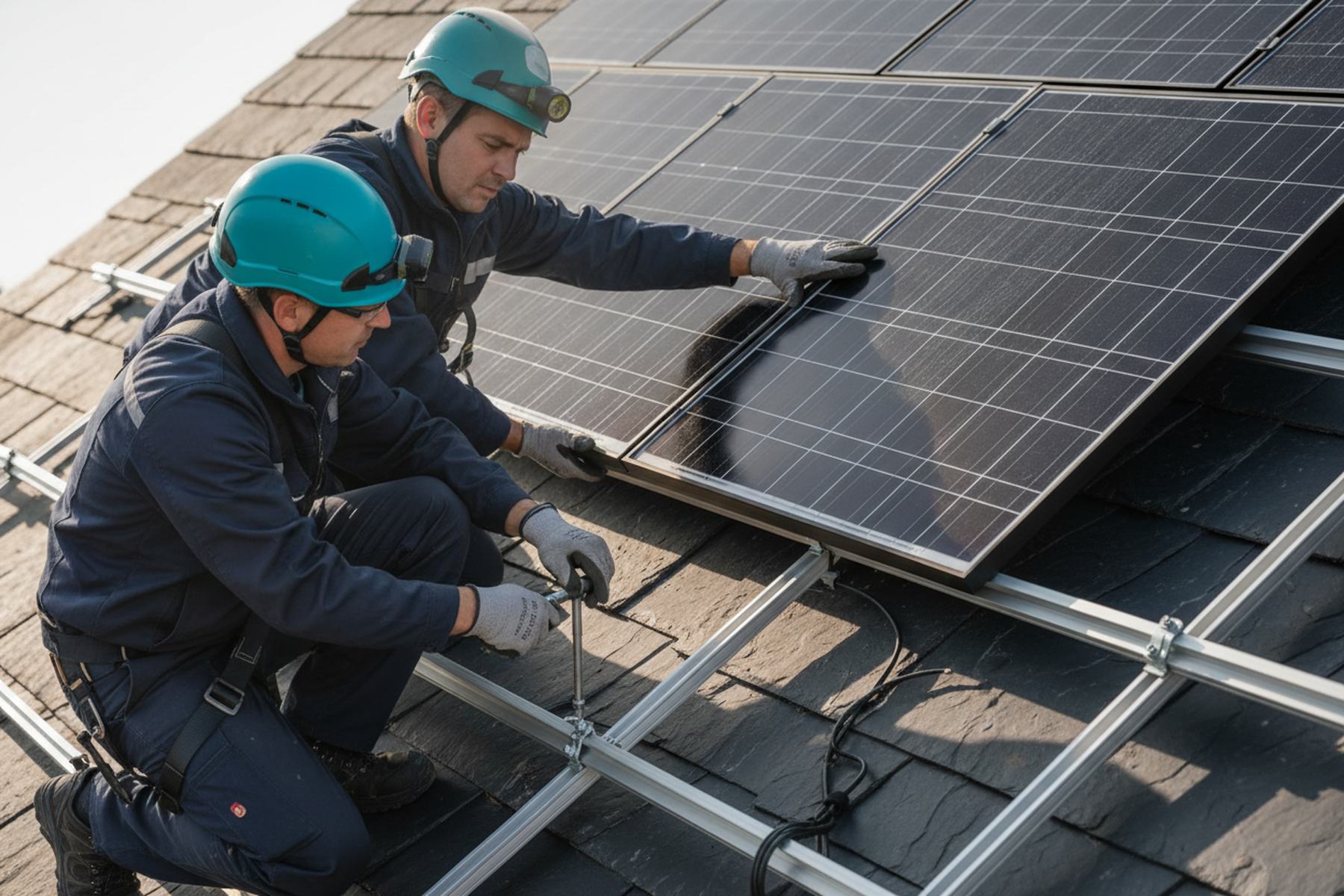 Energieversum Team bei der Installation einer Photovoltaikanlage in Steinhagen